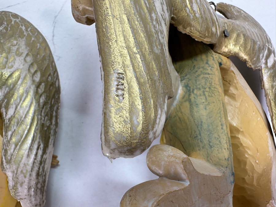 Pair Of Hand Painted Polychrome Resin Italian Angels Wall Hangings 7.5W X 12H [Photo 9]