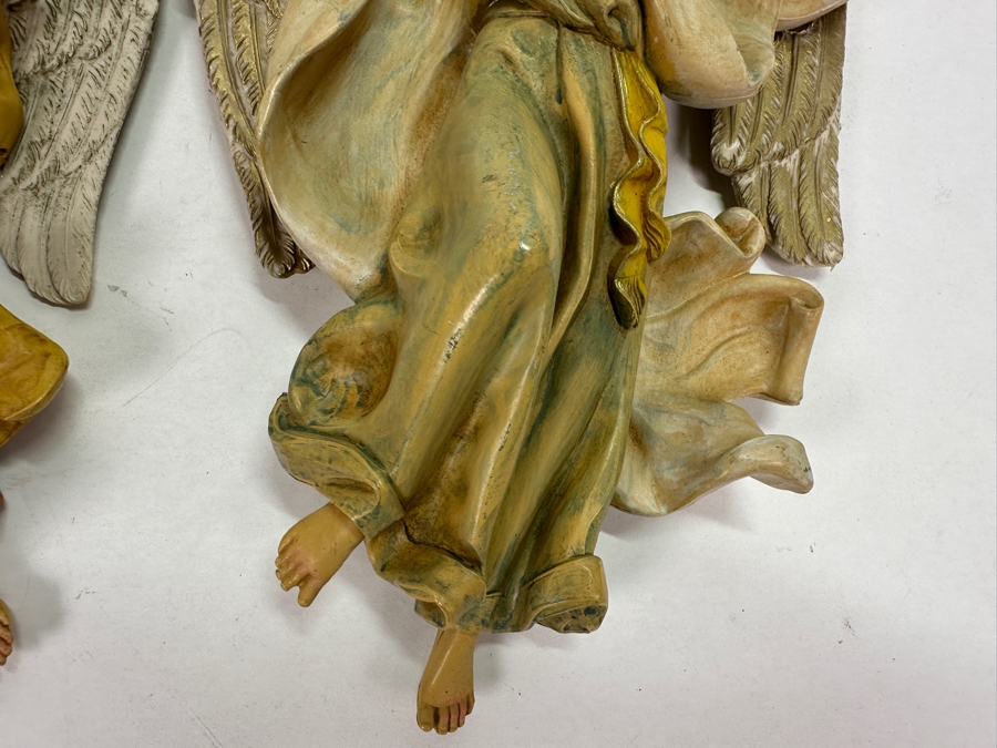 Pair Of Hand Painted Polychrome Resin Italian Angels Wall Hangings 7.5W X 12H [Photo 6]