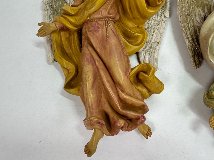 Pair Of Hand Painted Polychrome Resin Italian Angels Wall Hangings 7.5W X 12H [Photo 4]