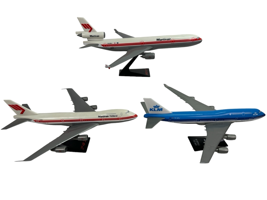 (3) Plastic Model Airplanes: (2) Martinair Holland MD-11 / Boeing 747 & (1) KLM Royal Dutch Airlines Boeing 747-400 [Photo 1]