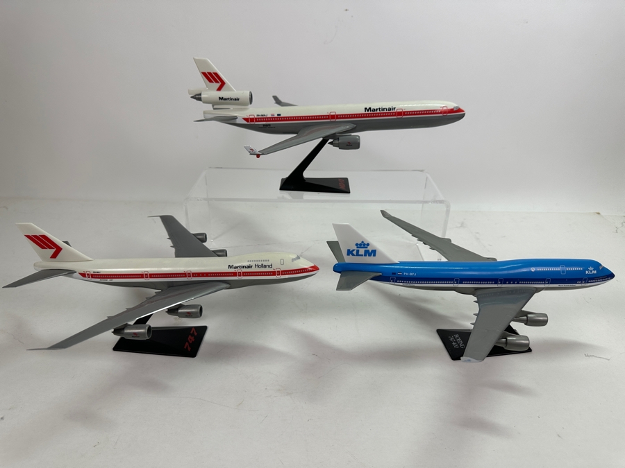 (3) Plastic Model Airplanes: (2) Martinair Holland MD-11 / Boeing 747 & (1) KLM Royal Dutch Airlines Boeing 747-400 [Photo 2]