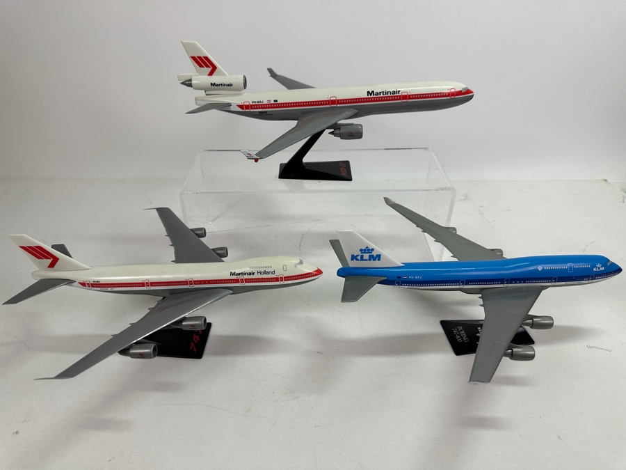 (3) Plastic Model Airplanes: (2) Martinair Holland MD-11 / Boeing 747 & (1) KLM Royal Dutch Airlines Boeing 747-400 [Photo 4]