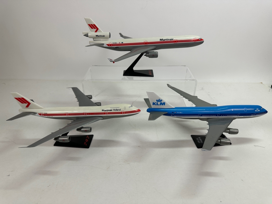 (3) Plastic Model Airplanes: (2) Martinair Holland MD-11 / Boeing 747 & (1) KLM Royal Dutch Airlines Boeing 747-400 [Photo 3]