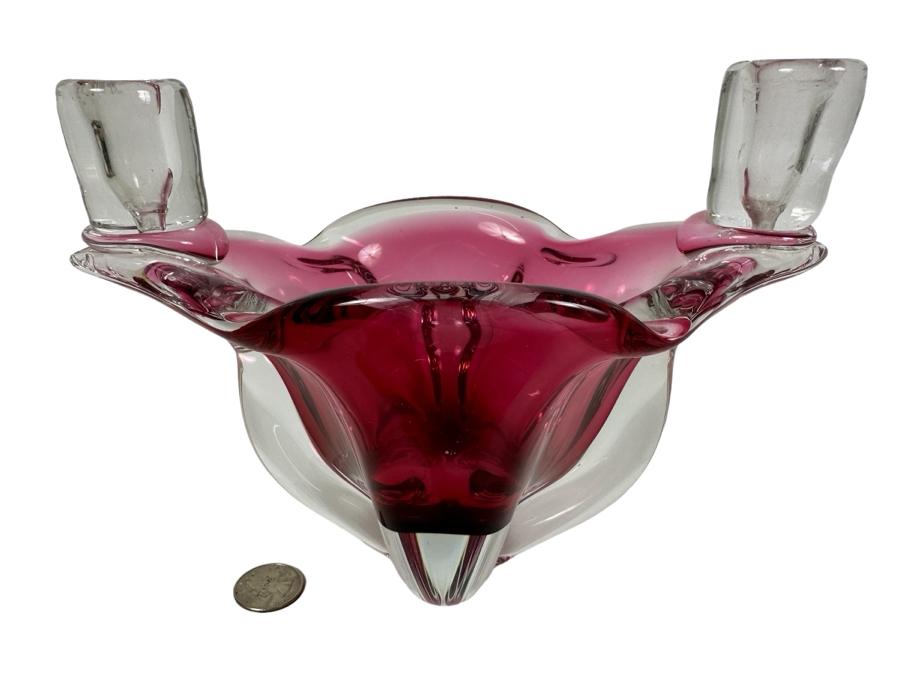 Josef Michal Hospodka Sommerso Art Glass Bohemia Glass Bowl Candle Holders Candlesticks Made In Czechoslovakia 9W X 5D X 6.5H [Photo 1]