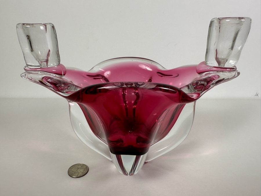 Josef Michal Hospodka Sommerso Art Glass Bohemia Glass Bowl Candle Holders Candlesticks Made In Czechoslovakia 9W X 5D X 6.5H [Photo 2]