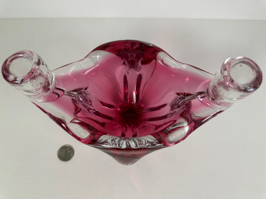 Josef Michal Hospodka Sommerso Art Glass Bohemia Glass Bowl Candle Holders Candlesticks Made In Czechoslovakia 9W X 5D X 6.5H [Photo 4]