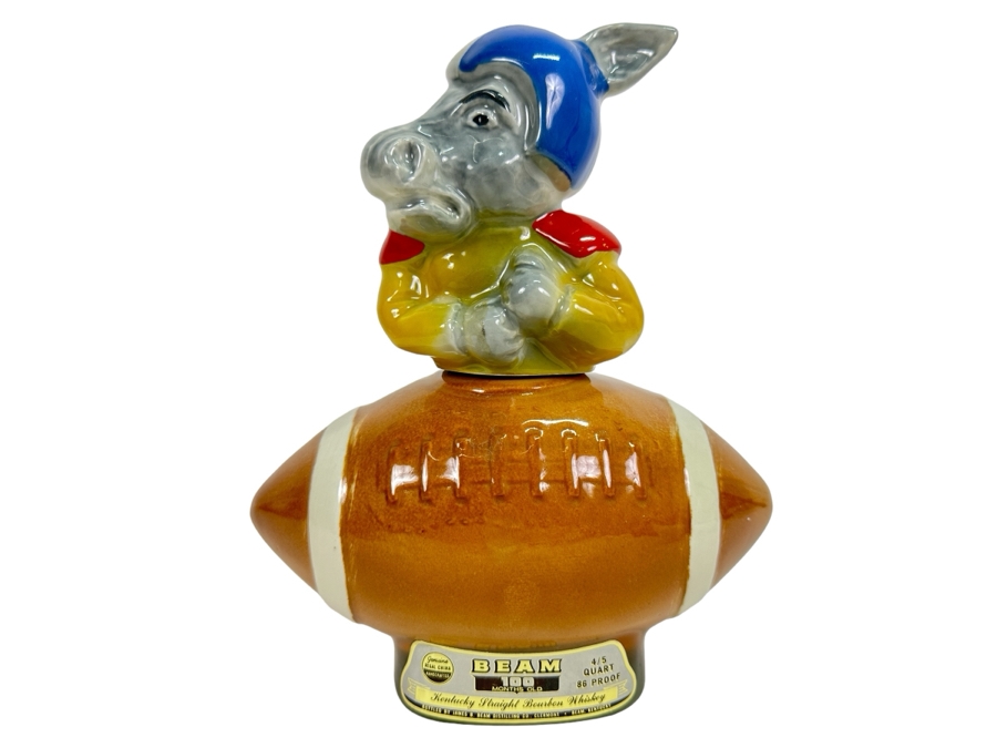 Vintage 1972 Jim Beam Football With Donkey Stopper Whiskey Decanter, Empty 10'H