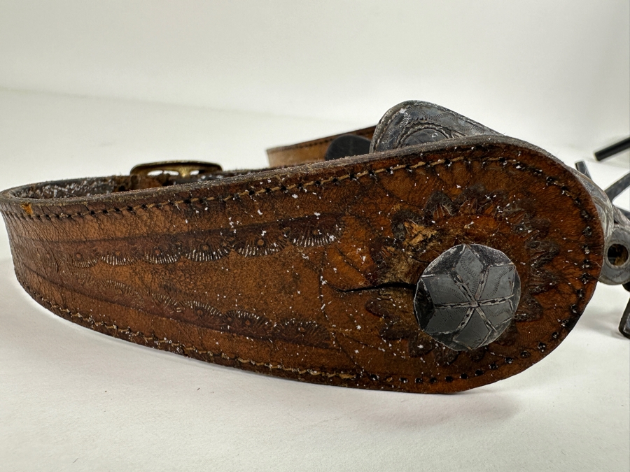Pair Of Old Western Hand Forged Steel / Leather Spurs [Photo 6]