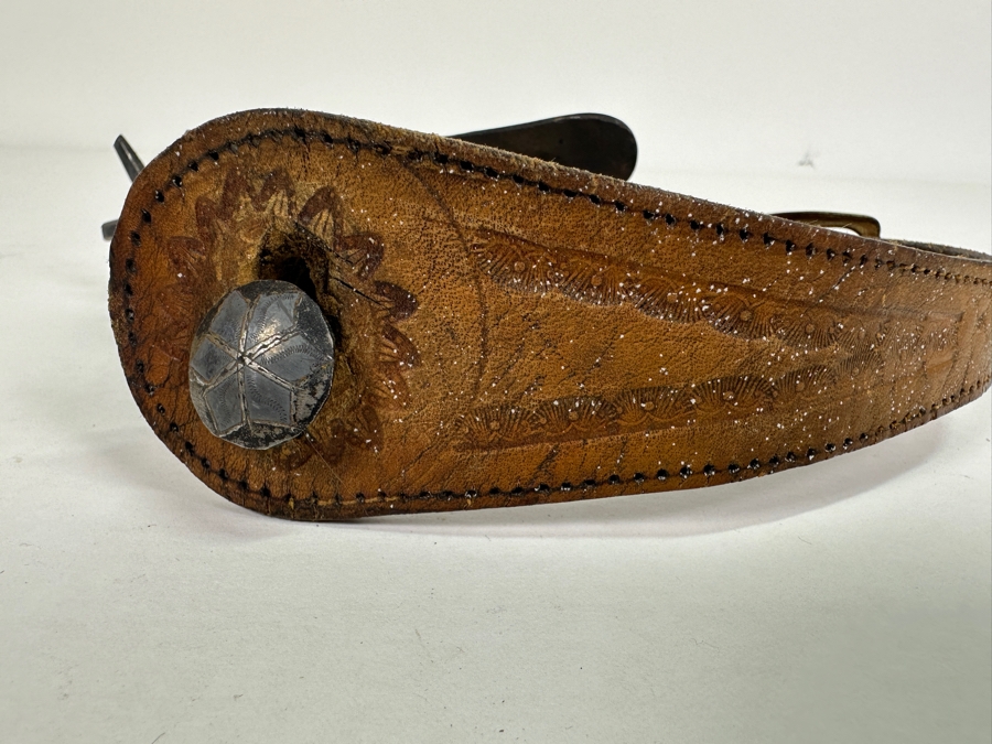 Pair Of Old Western Hand Forged Steel / Leather Spurs [Photo 11]