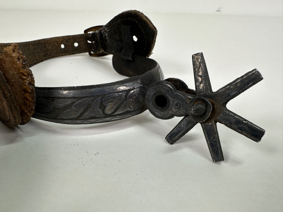 Pair Of Old Western Hand Forged Steel / Leather Spurs [Photo 8]