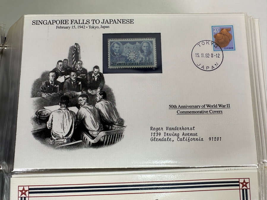 Huge 2-Binder Collection Of 50th Anniversay World War II Commemorative Covers With Mint Stamps Published By The Postal Commemorative Society - See Photos For Sampling - 182 Stamps [Photo 3]