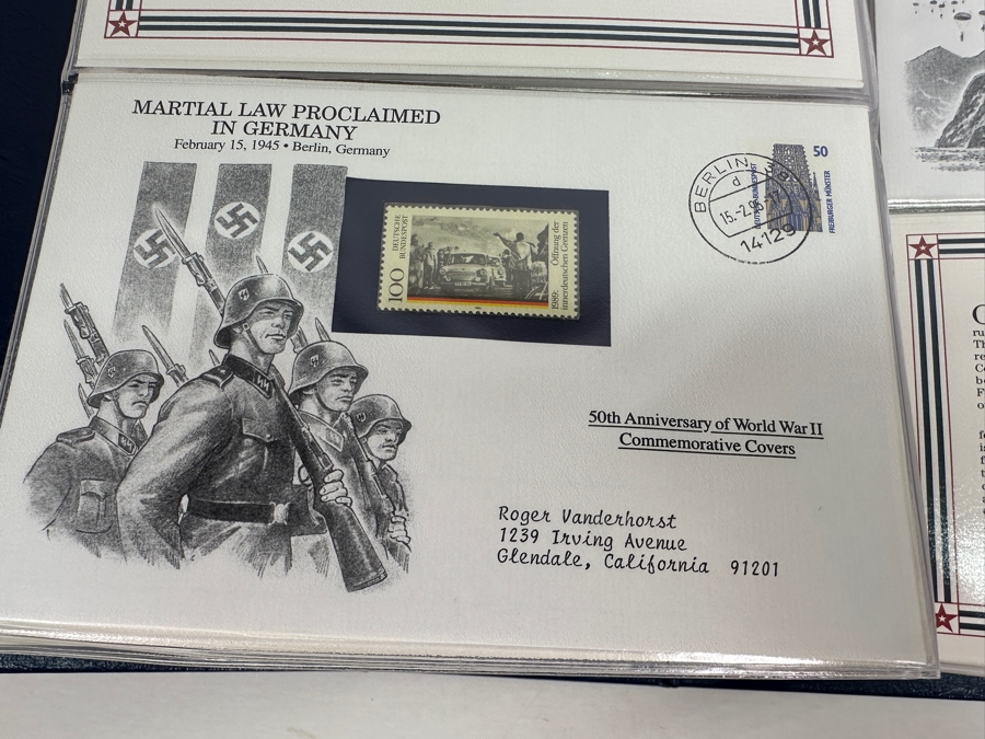 Huge 2-Binder Collection Of 50th Anniversay World War II Commemorative Covers With Mint Stamps Published By The Postal Commemorative Society - See Photos For Sampling - 182 Stamps [Photo 33]