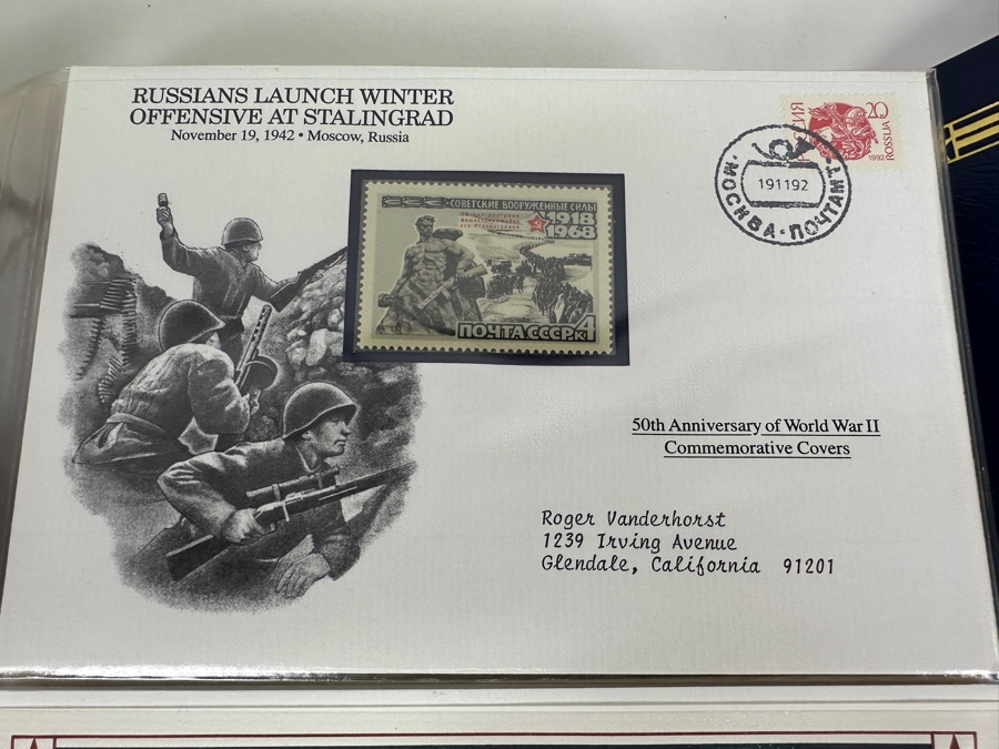 Huge 2-Binder Collection Of 50th Anniversay World War II Commemorative Covers With Mint Stamps Published By The Postal Commemorative Society - See Photos For Sampling - 182 Stamps [Photo 17]