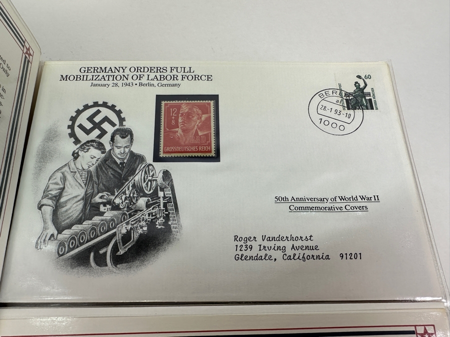 Huge 2-Binder Collection Of 50th Anniversay World War II Commemorative Covers With Mint Stamps Published By The Postal Commemorative Society - See Photos For Sampling - 182 Stamps [Photo 6]