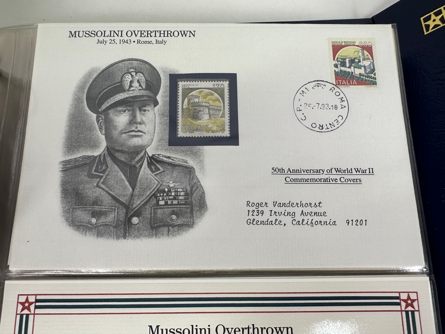 Huge 2-Binder Collection Of 50th Anniversay World War II Commemorative Covers With Mint Stamps Published By The Postal Commemorative Society - See Photos For Sampling - 182 Stamps [Photo 25]