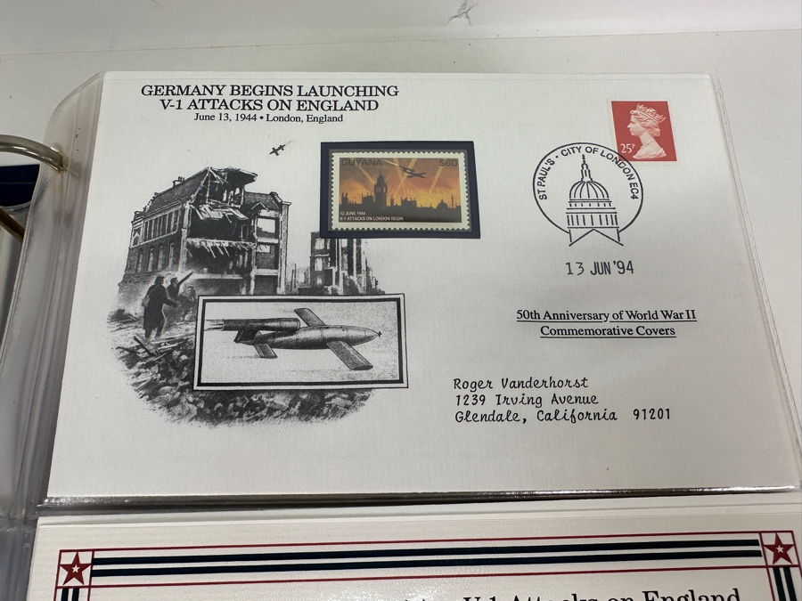 Huge 2-Binder Collection Of 50th Anniversay World War II Commemorative Covers With Mint Stamps Published By The Postal Commemorative Society - See Photos For Sampling - 182 Stamps [Photo 28]