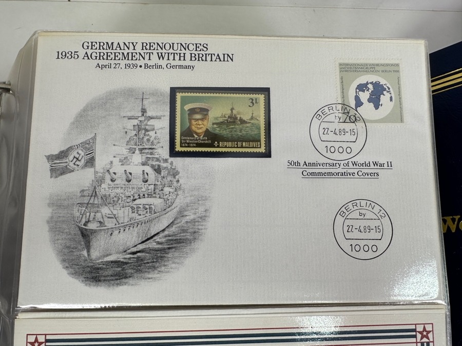 Huge 2-Binder Collection Of 50th Anniversay World War II Commemorative Covers With Mint Stamps Published By The Postal Commemorative Society - See Photos For Sampling - 182 Stamps [Photo 10]