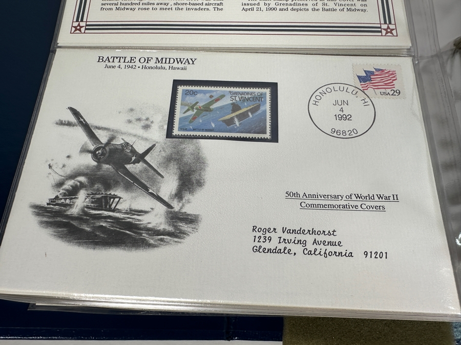 Huge 2-Binder Collection Of 50th Anniversay World War II Commemorative Covers With Mint Stamps Published By The Postal Commemorative Society - See Photos For Sampling - 182 Stamps [Photo 15]