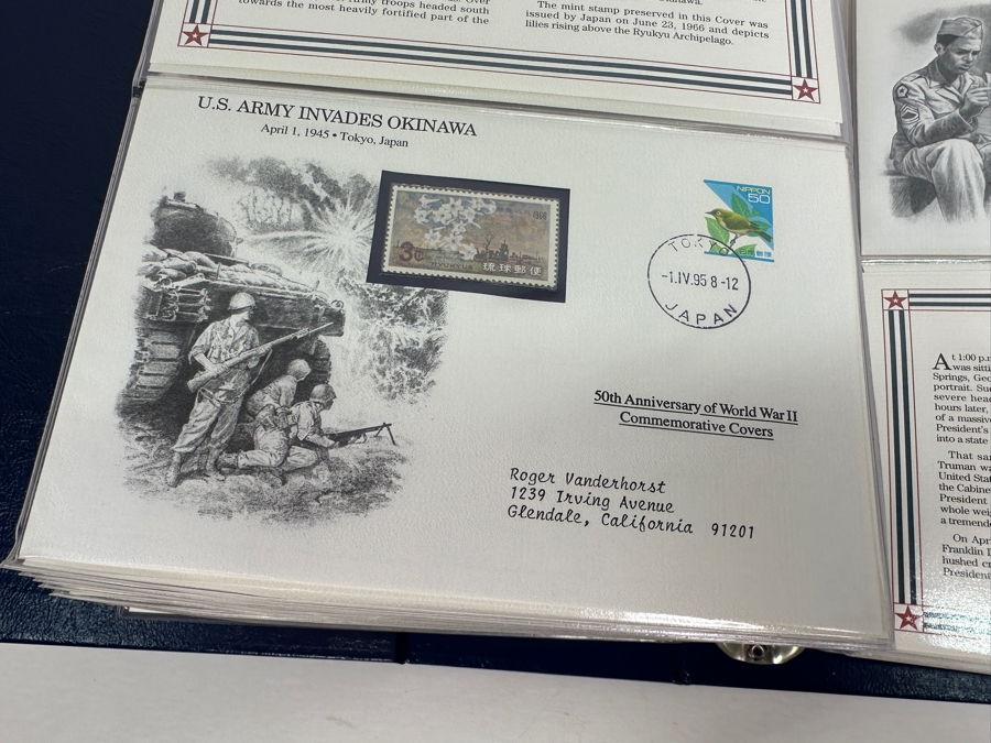 Huge 2-Binder Collection Of 50th Anniversay World War II Commemorative Covers With Mint Stamps Published By The Postal Commemorative Society - See Photos For Sampling - 182 Stamps [Photo 35]
