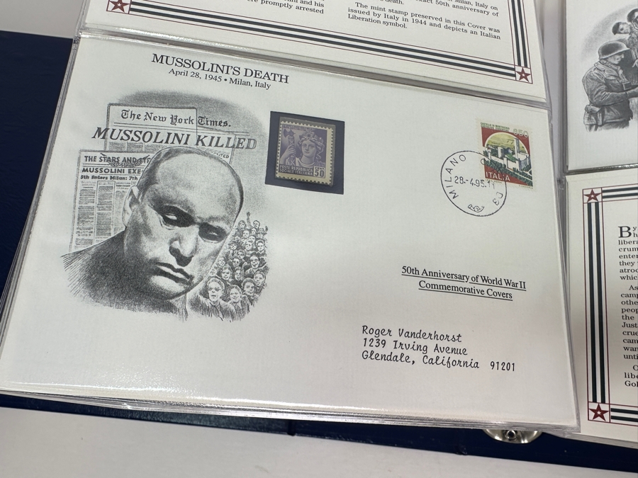Huge 2-Binder Collection Of 50th Anniversay World War II Commemorative Covers With Mint Stamps Published By The Postal Commemorative Society - See Photos For Sampling - 182 Stamps [Photo 36]