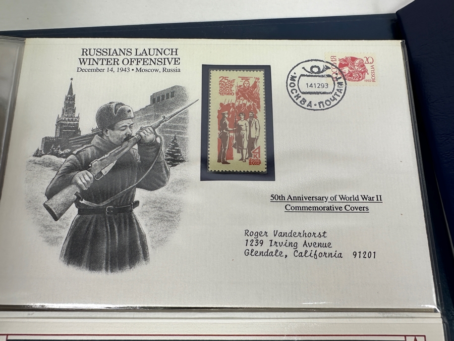 Huge 2-Binder Collection Of 50th Anniversay World War II Commemorative Covers With Mint Stamps Published By The Postal Commemorative Society - See Photos For Sampling - 182 Stamps [Photo 26]