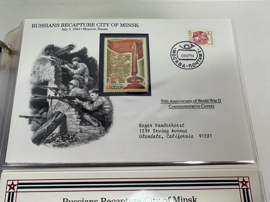 Huge 2-Binder Collection Of 50th Anniversay World War II Commemorative Covers With Mint Stamps Published By The Postal Commemorative Society - See Photos For Sampling - 182 Stamps [Photo 29]