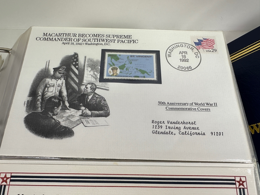 Huge 2-Binder Collection Of 50th Anniversay World War II Commemorative Covers With Mint Stamps Published By The Postal Commemorative Society - See Photos For Sampling - 182 Stamps [Photo 12]