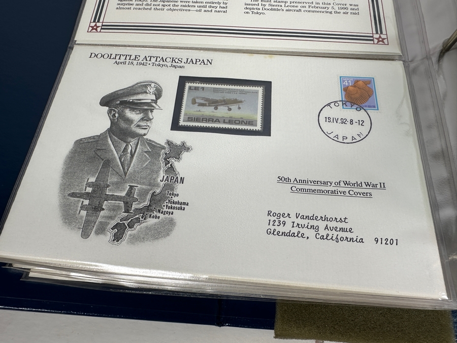 Huge 2-Binder Collection Of 50th Anniversay World War II Commemorative Covers With Mint Stamps Published By The Postal Commemorative Society - See Photos For Sampling - 182 Stamps [Photo 13]