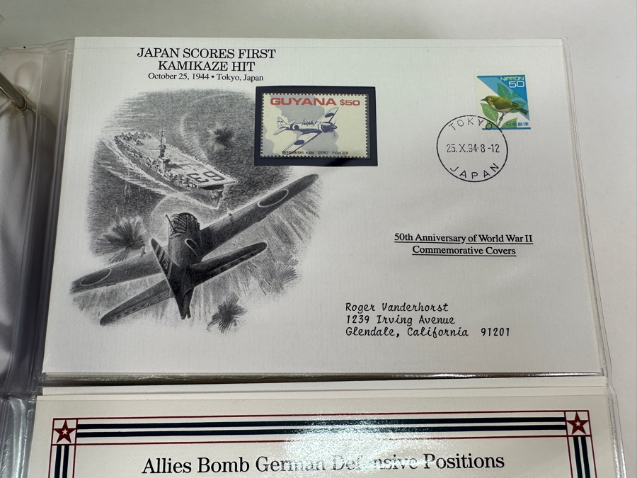 Huge 2-Binder Collection Of 50th Anniversay World War II Commemorative Covers With Mint Stamps Published By The Postal Commemorative Society - See Photos For Sampling - 182 Stamps [Photo 32]
