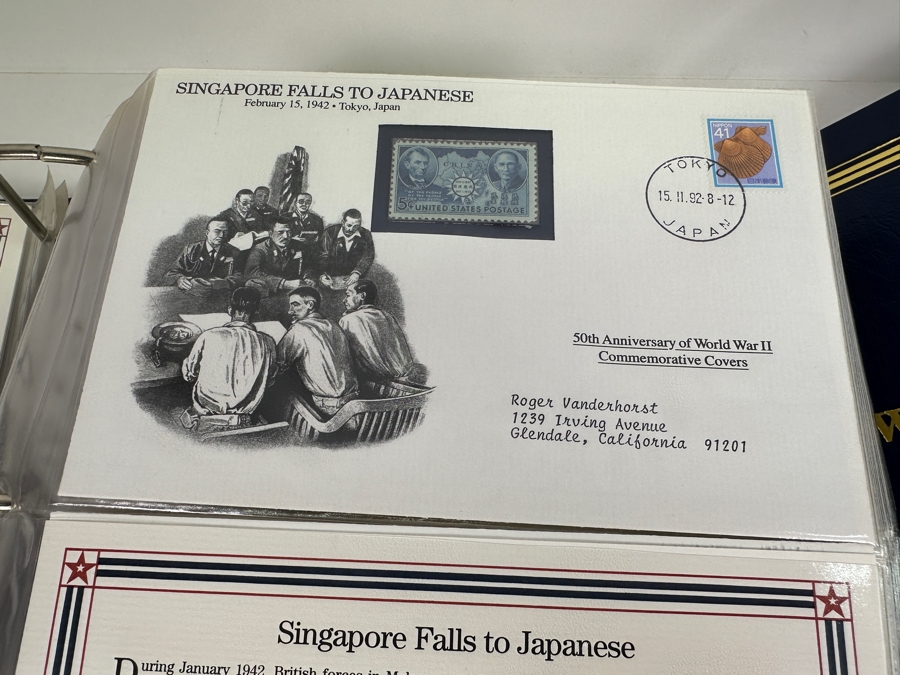 Huge 2-Binder Collection Of 50th Anniversay World War II Commemorative Covers With Mint Stamps Published By The Postal Commemorative Society - See Photos For Sampling - 182 Stamps [Photo 11]