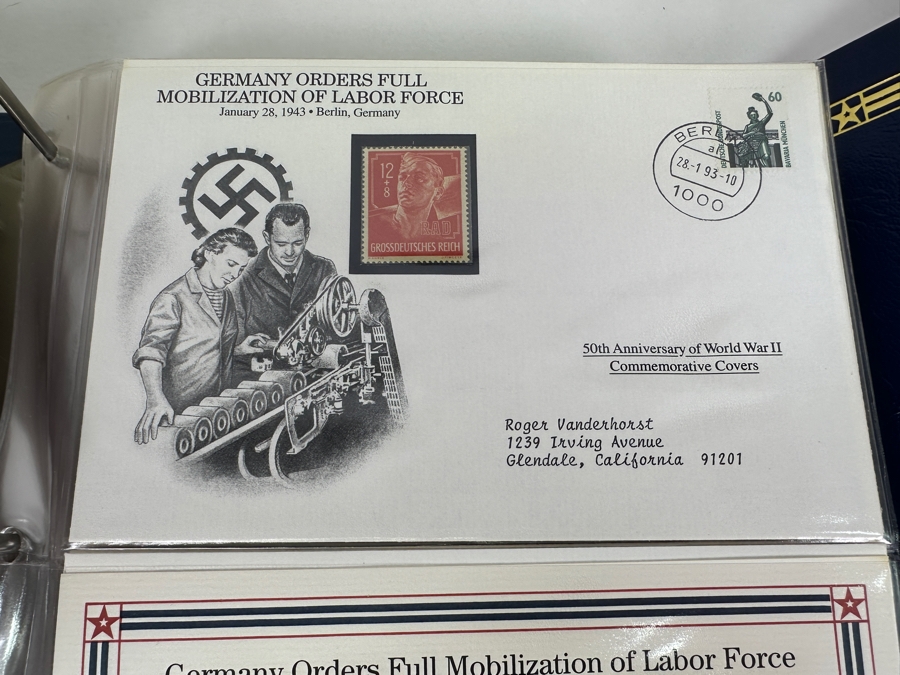 Huge 2-Binder Collection Of 50th Anniversay World War II Commemorative Covers With Mint Stamps Published By The Postal Commemorative Society - See Photos For Sampling - 182 Stamps [Photo 21]