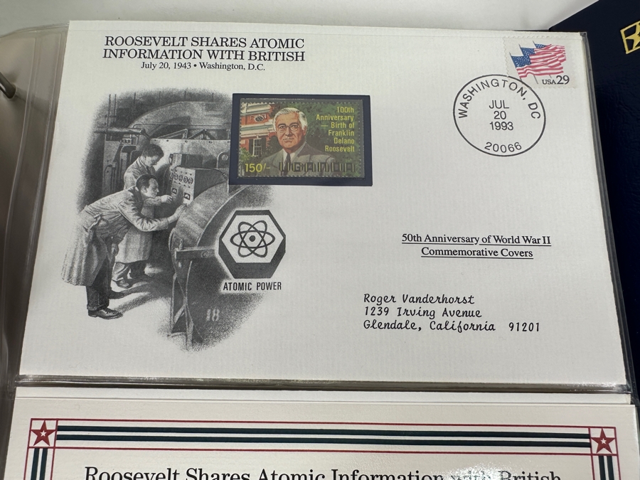 Huge 2-Binder Collection Of 50th Anniversay World War II Commemorative Covers With Mint Stamps Published By The Postal Commemorative Society - See Photos For Sampling - 182 Stamps [Photo 24]