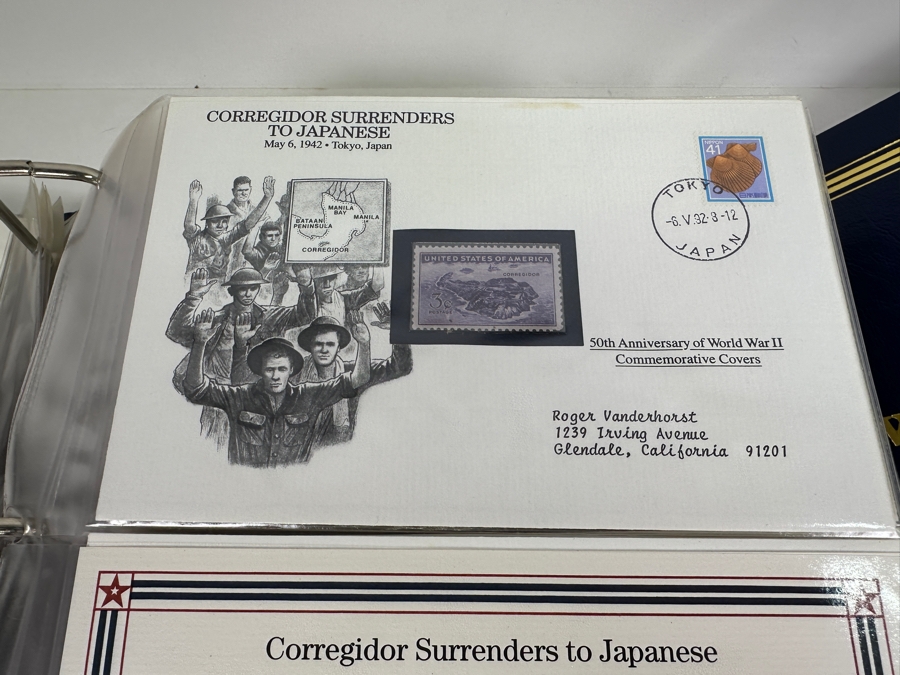 Huge 2-Binder Collection Of 50th Anniversay World War II Commemorative Covers With Mint Stamps Published By The Postal Commemorative Society - See Photos For Sampling - 182 Stamps [Photo 14]