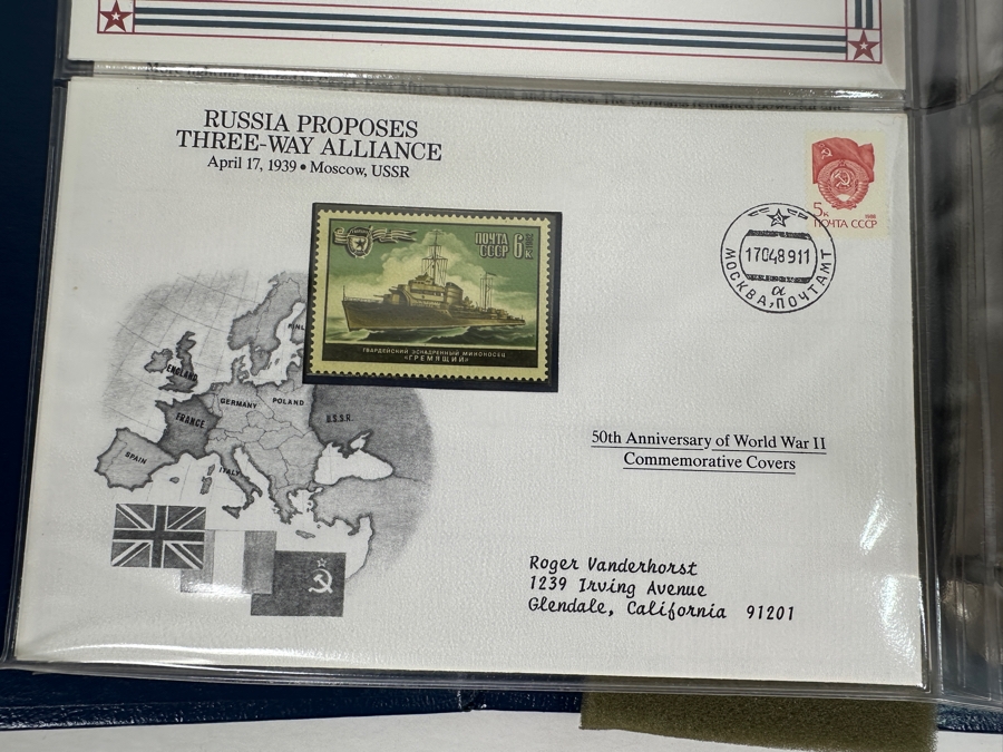 Huge 2-Binder Collection Of 50th Anniversay World War II Commemorative Covers With Mint Stamps Published By The Postal Commemorative Society - See Photos For Sampling - 182 Stamps [Photo 9]