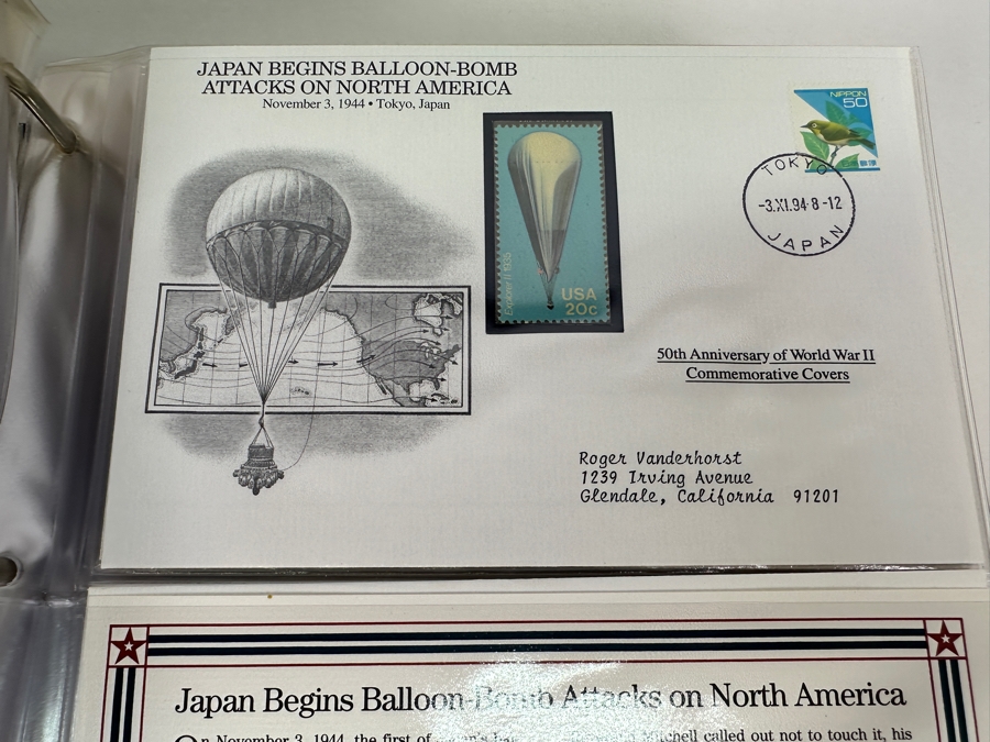 Huge 2-Binder Collection Of 50th Anniversay World War II Commemorative Covers With Mint Stamps Published By The Postal Commemorative Society - See Photos For Sampling - 182 Stamps [Photo 30]