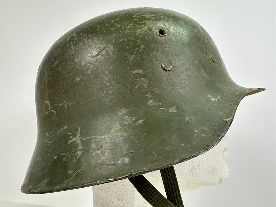 Vintage Original WWI Imperial German Metal Green Painted Stahlhelm Helmet / Used During The Finnish Army In WWII 11.25L X 5.75H [Photo 12]