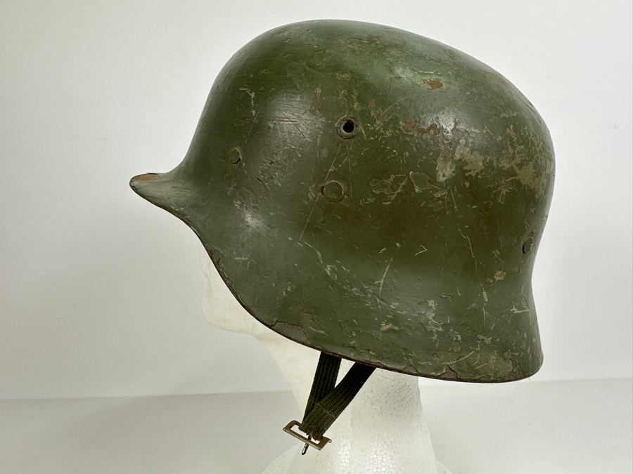 Vintage Original WWI Imperial German Metal Green Painted Stahlhelm Helmet / Used During The Finnish Army In WWII 11.25L X 5.75H [Photo 9]