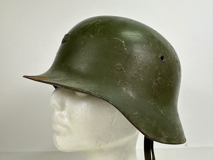 Vintage Original WWI Imperial German Metal Green Painted Stahlhelm Helmet / Used During The Finnish Army In WWII 11.25L X 5.75H [Photo 7]