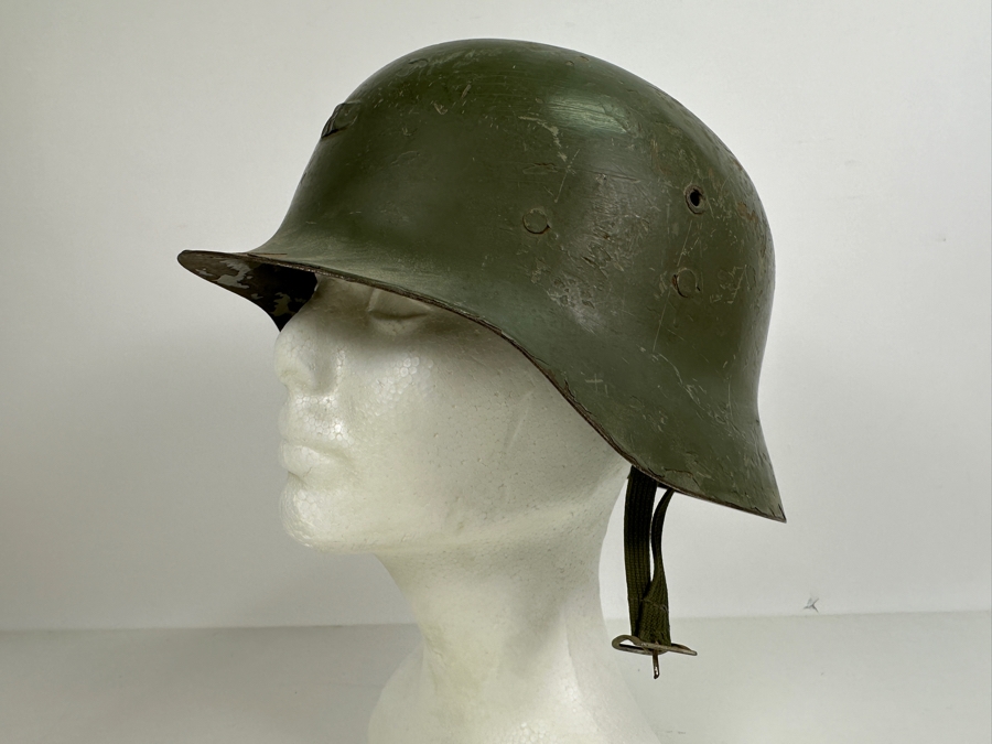 Vintage Original WWI Imperial German Metal Green Painted Stahlhelm Helmet / Used During The Finnish Army In WWII 11.25L X 5.75H [Photo 8]