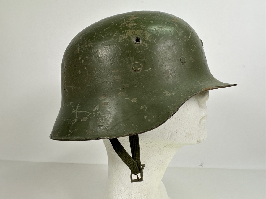 Vintage Original WWI Imperial German Metal Green Painted Stahlhelm Helmet / Used During The Finnish Army In WWII 11.25L X 5.75H [Photo 13]