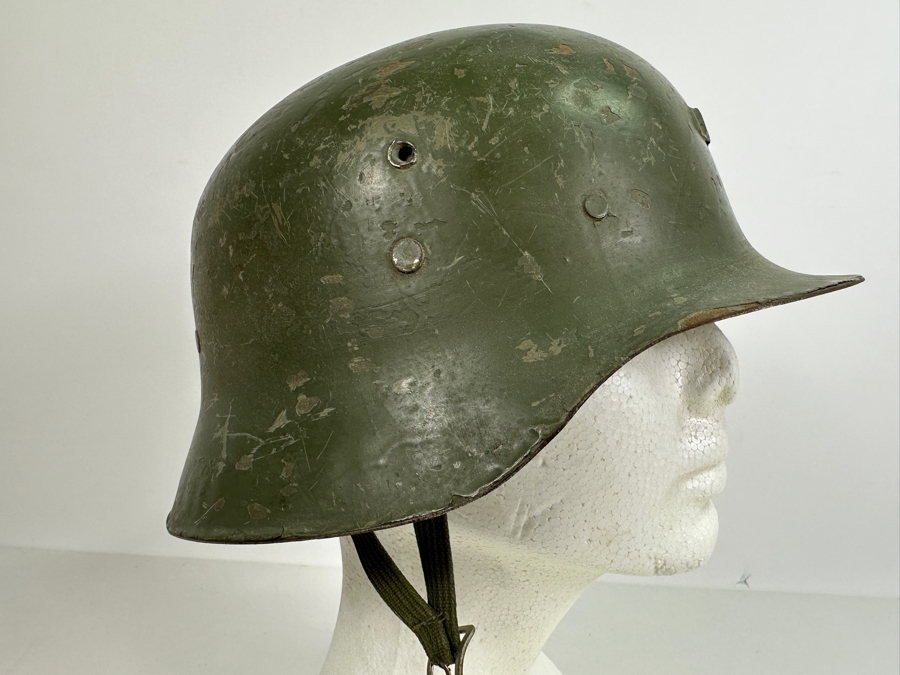 Vintage Original WWI Imperial German Metal Green Painted Stahlhelm Helmet / Used During The Finnish Army In WWII 11.25L X 5.75H [Photo 2]