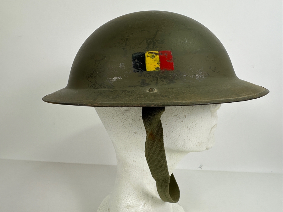 Original Vintage Belgium WWII Brodie Helmet Brigade Piron Which Saw Action During D-Day Landings And In The Netherlands 12.25L X 11W X 4.5H [Photo 3]