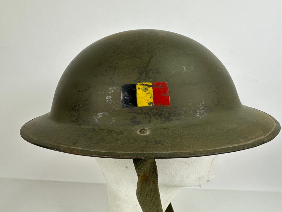 Original Vintage Belgium WWII Brodie Helmet Brigade Piron Which Saw Action During D-Day Landings And In The Netherlands 12.25L X 11W X 4.5H [Photo 4]