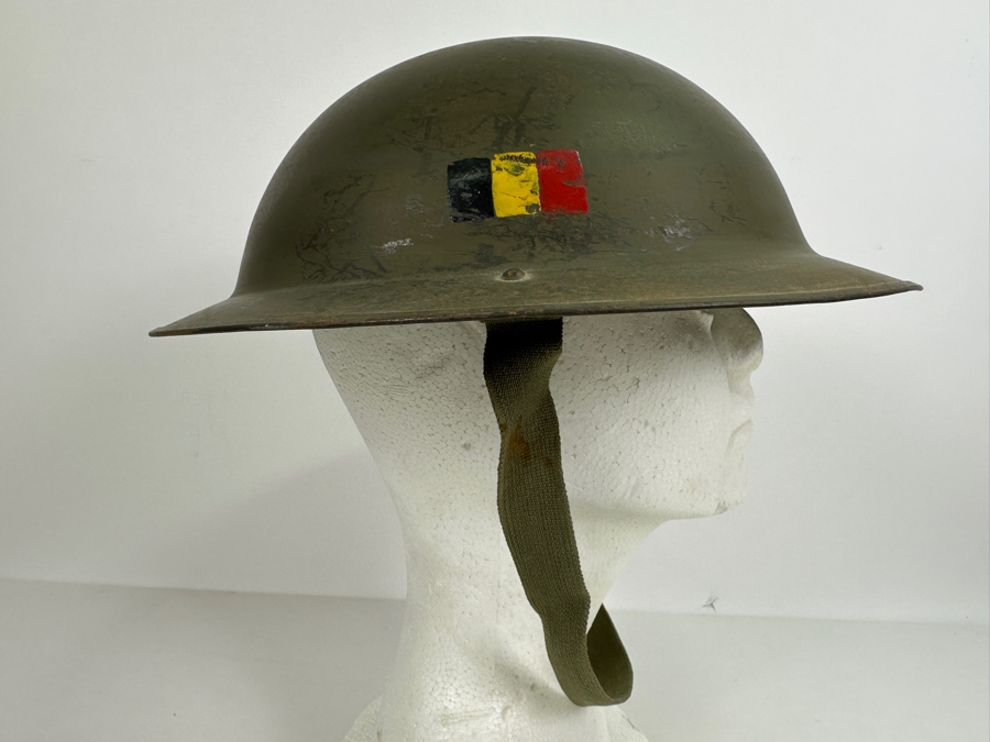 Original Vintage Belgium WWII Brodie Helmet Brigade Piron Which Saw Action During D-Day Landings And In The Netherlands 12.25L X 11W X 4.5H [Photo 2]