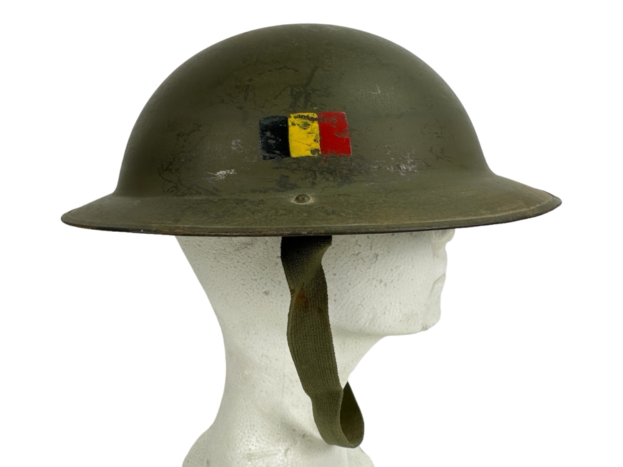 Original Vintage Belgium WWII Brodie Helmet Brigade Piron Which Saw Action During D-Day Landings And In The Netherlands 12.25L X 11W X 4.5H [Photo 1]