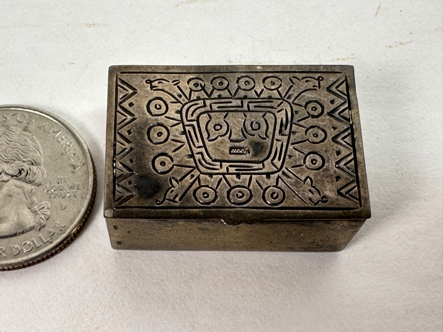 Vintage Small Sterling Silver Peru Signed Pill Snuff Box 11g [Photo 2]