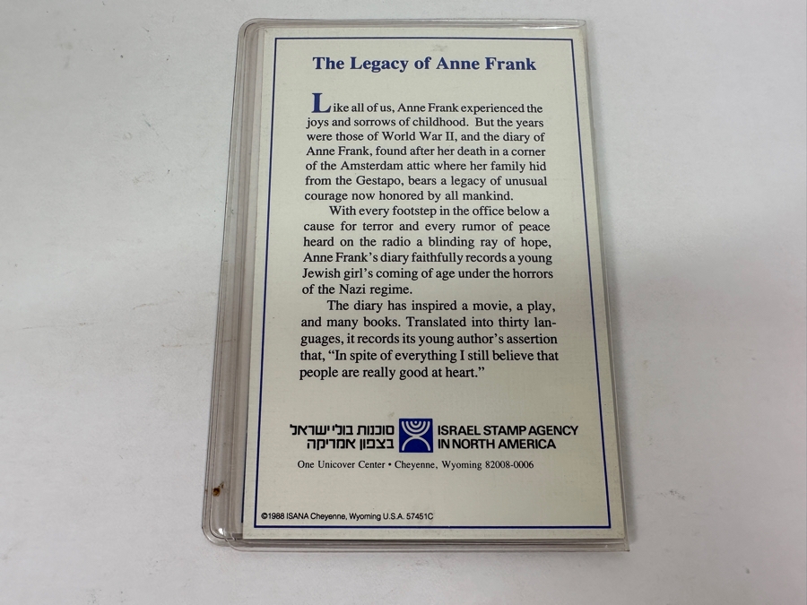Vintage 1988 Anne Frank The Spirt Of Courage Israel 40th Anniversary Mint Stamps [Photo 4]