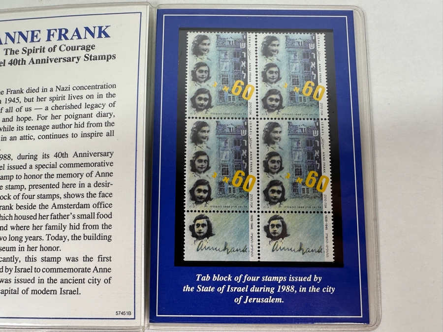 Vintage 1988 Anne Frank The Spirt Of Courage Israel 40th Anniversary Mint Stamps [Photo 3]