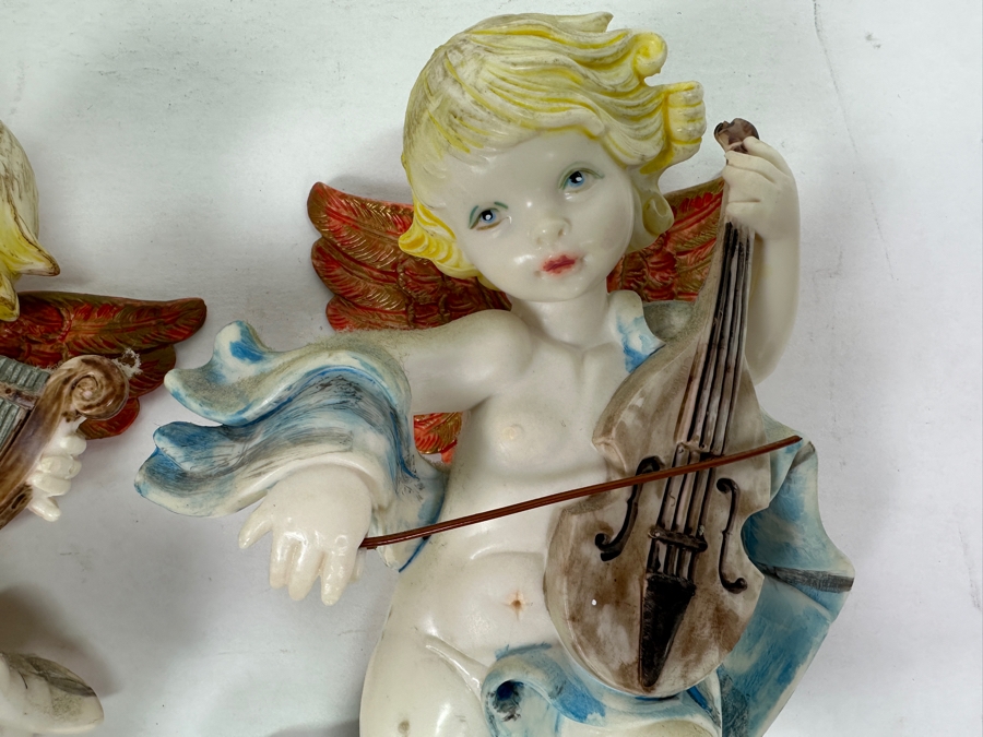 Pair Of Hand Painted Resin Angels Wall Decor Made In Italy 8H [Photo 3]