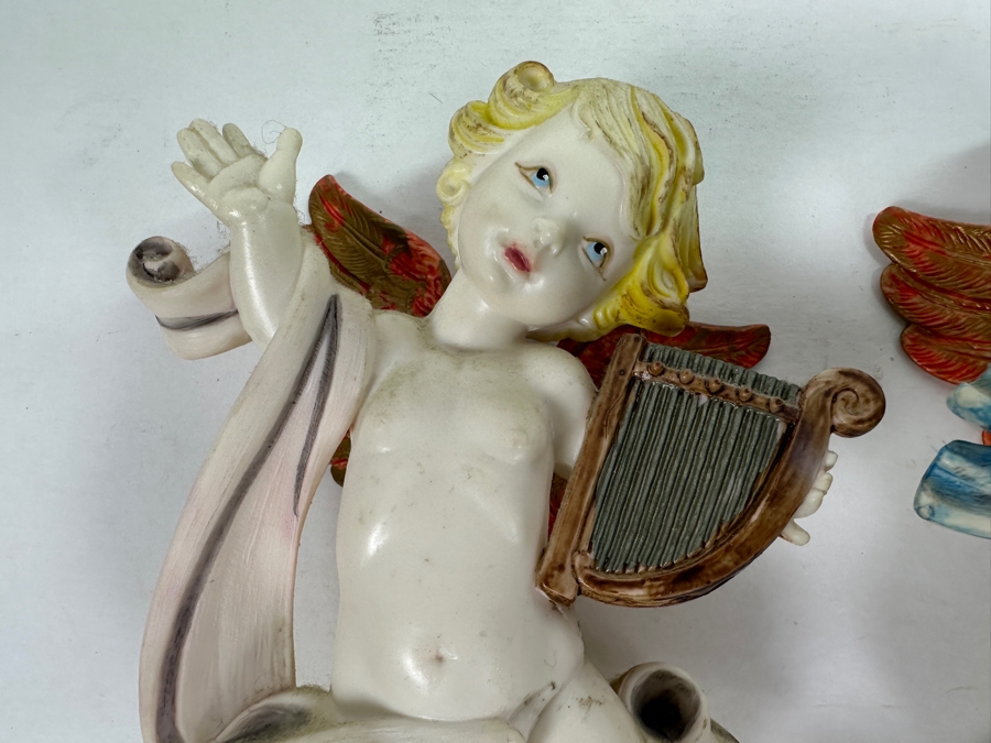 Pair Of Hand Painted Resin Angels Wall Decor Made In Italy 8H [Photo 5]